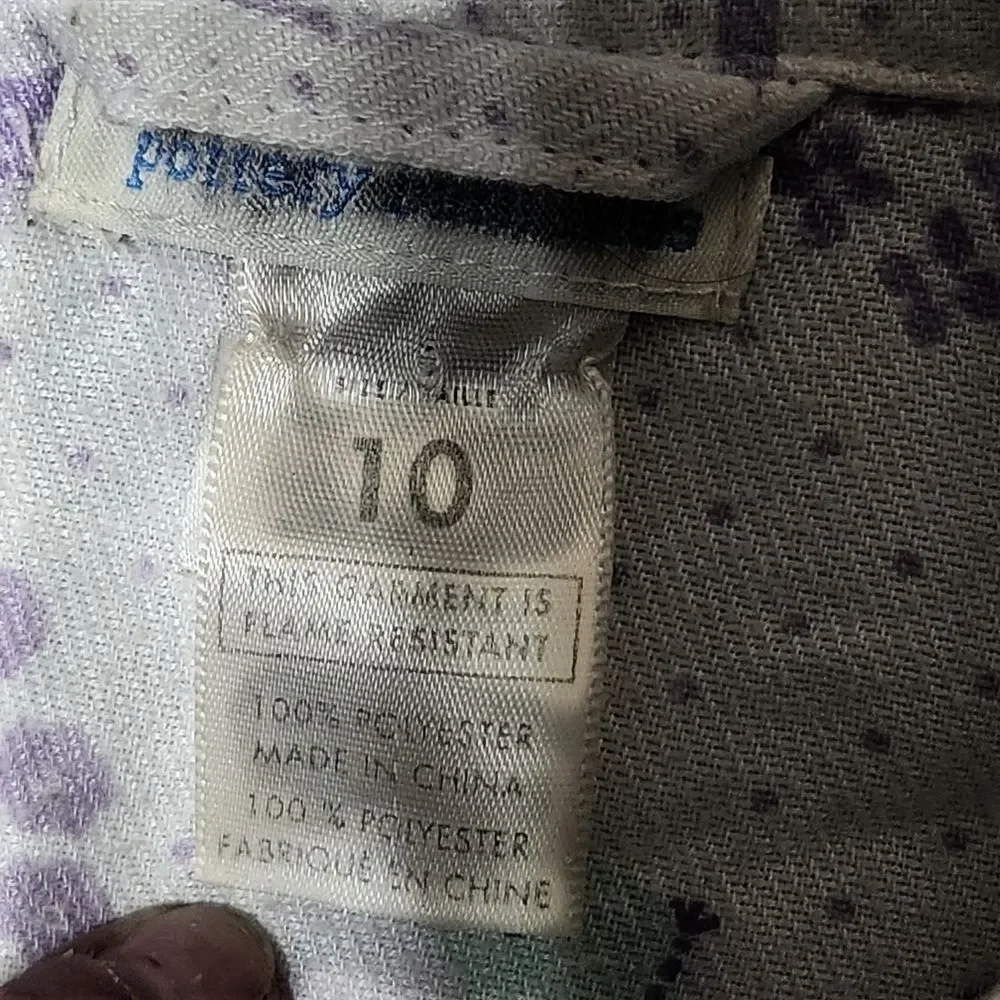 Pottery Barn Kids Nightgown Size 10 Flannel White Purple Owls